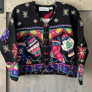 Vintage Belle Pointe Ugly Christmas Sweater Beaded Embroidered Colorful Sz Small